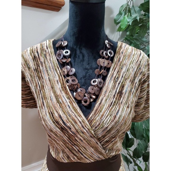 Rabbits Designs Women's Brown Polyester V-Neck Short Sleeve Knee Length Dress 12 - Picture 2 of 11